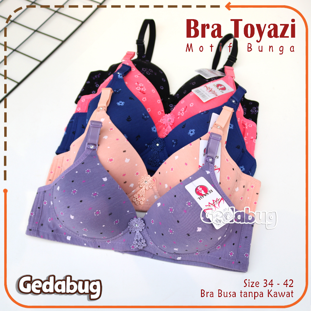 Bra BH Wanita TOYAZI Motif Bunga Big Cup | Bra wanita dewasa Busa tanpa Kawat Kancing 3 | Gedabug