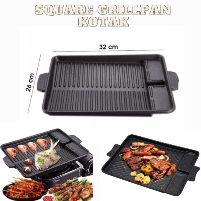 GSP Panggangan Kotak Square Gril Pan Alat Barbeque Teflon Anti Lengket