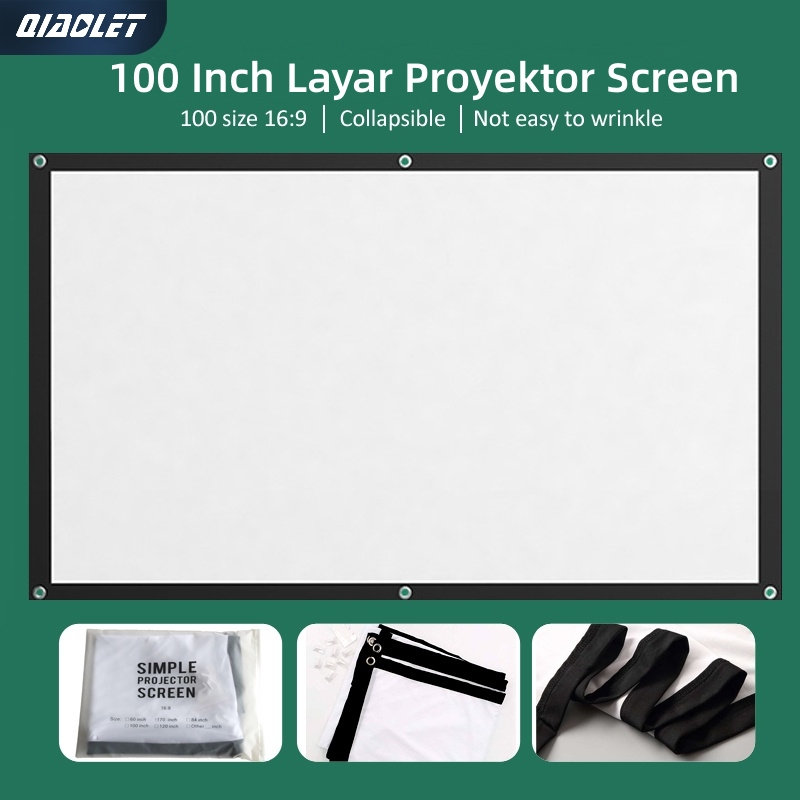 QIAOLET Layar Proyektor Dinding Wallscreen 100 inch Lipat HD 16: 9 Dilipat Screen Projector Portable Projector Screen For Z1/C500/Q1