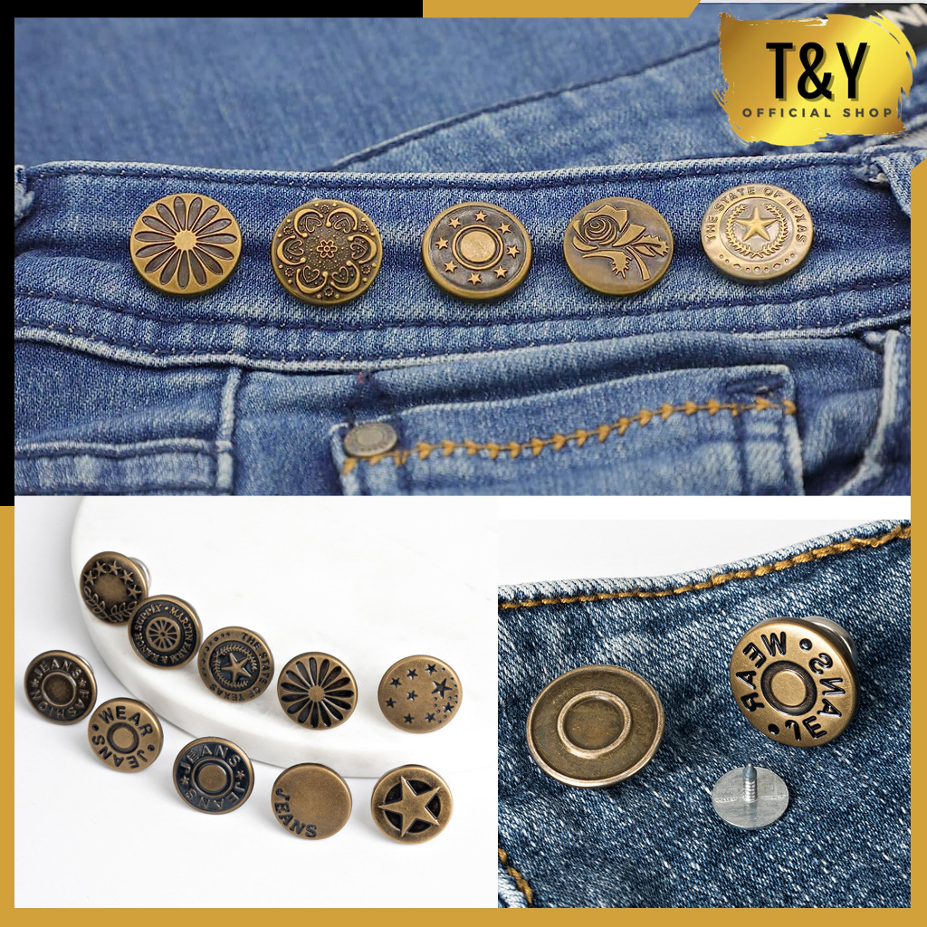 T&amp;Y Kancing Celana Jeans Model Bisa Dilepas Kancing Jeans Logam Tusuk Simple Adjustable Detachable Waist Button Tanpa Dijahit Murah Import