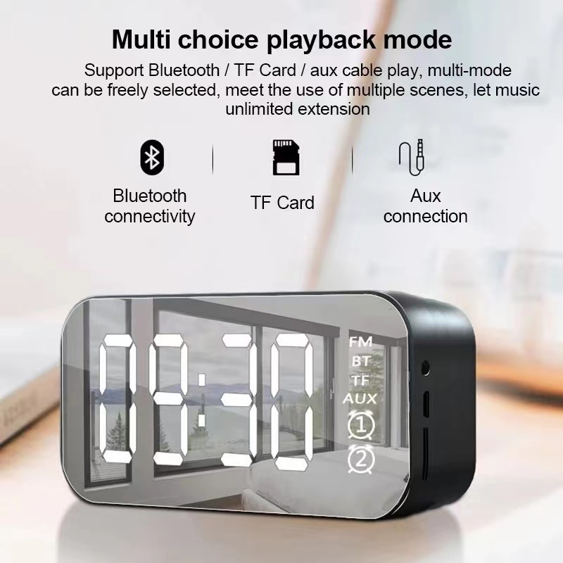 Speaker jam alarm Bluetooth 5.0 LED Display clock ultra Bass stereo mirror with FM Radio original speaker Bluetooth Jam Alarm clock garansi