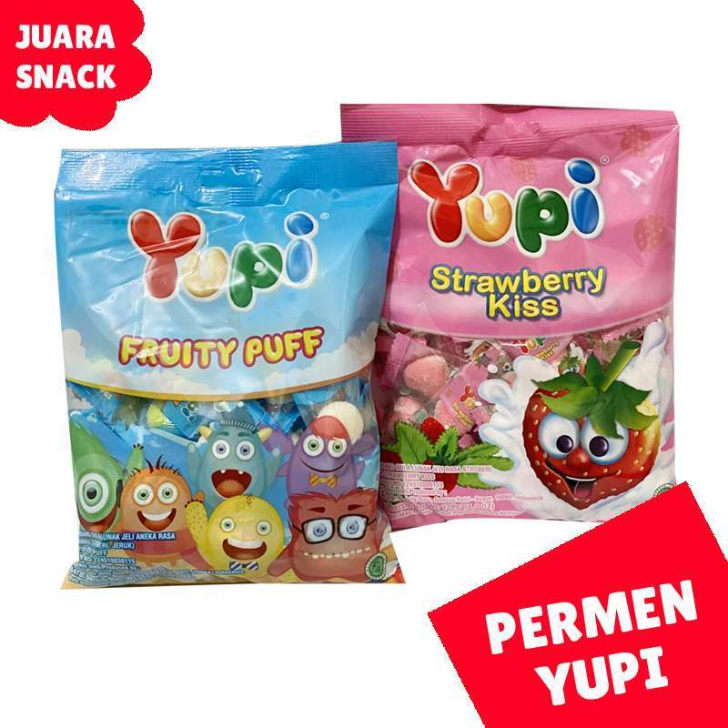 

(Kemasan BAG 120gr) Permen Yupi Strawberry Kiss / Yupi Fruity Puff / Mango Kiss