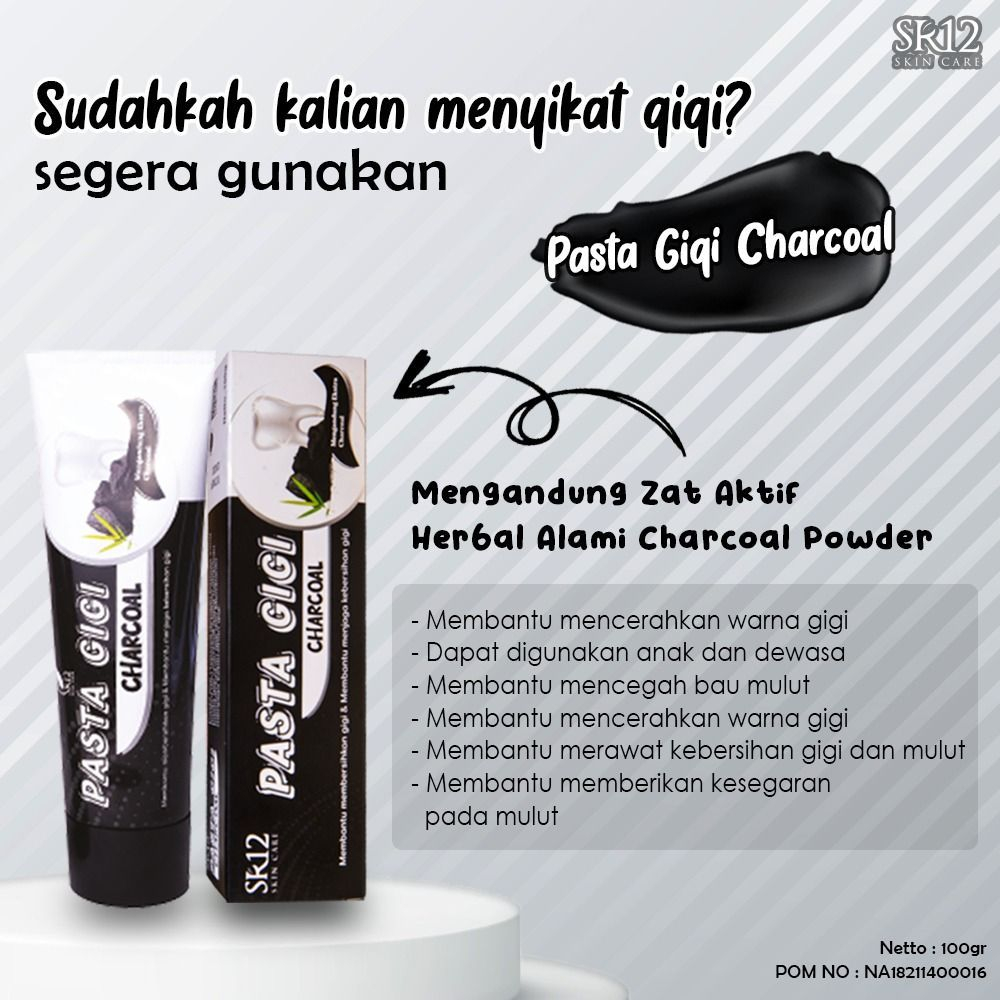 Teeth Whitening SR12 Pasta Gigi Charcoal Pemutih Gigi Kuning Memutihkan Gigi Odol Arang Areng 100 170 gram BPOM