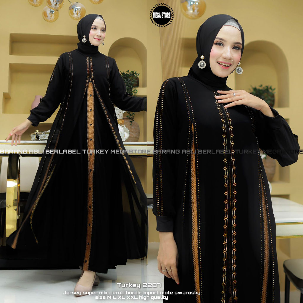 Gamis Turkey Bordir Fashion Muslim Jetblack Super Original Produk By Mega Store