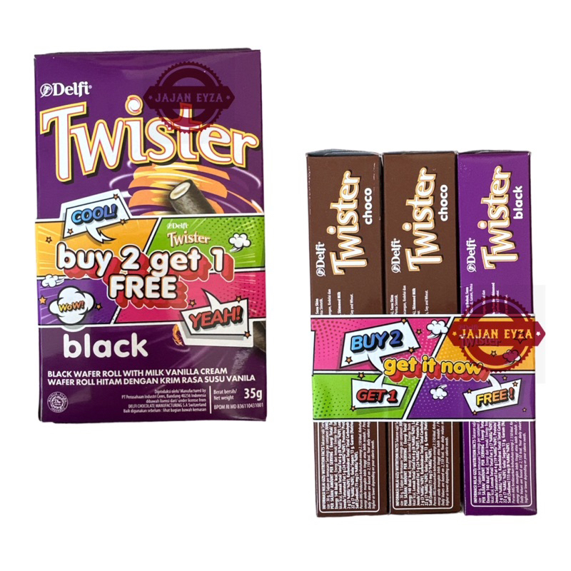 

DELFI TWISTER BUY2 GET1 / PROMO TWISTER CHOCO 35gr / TWISTER BLACK 35gr / PROMO TWISTER BLACK VANILA