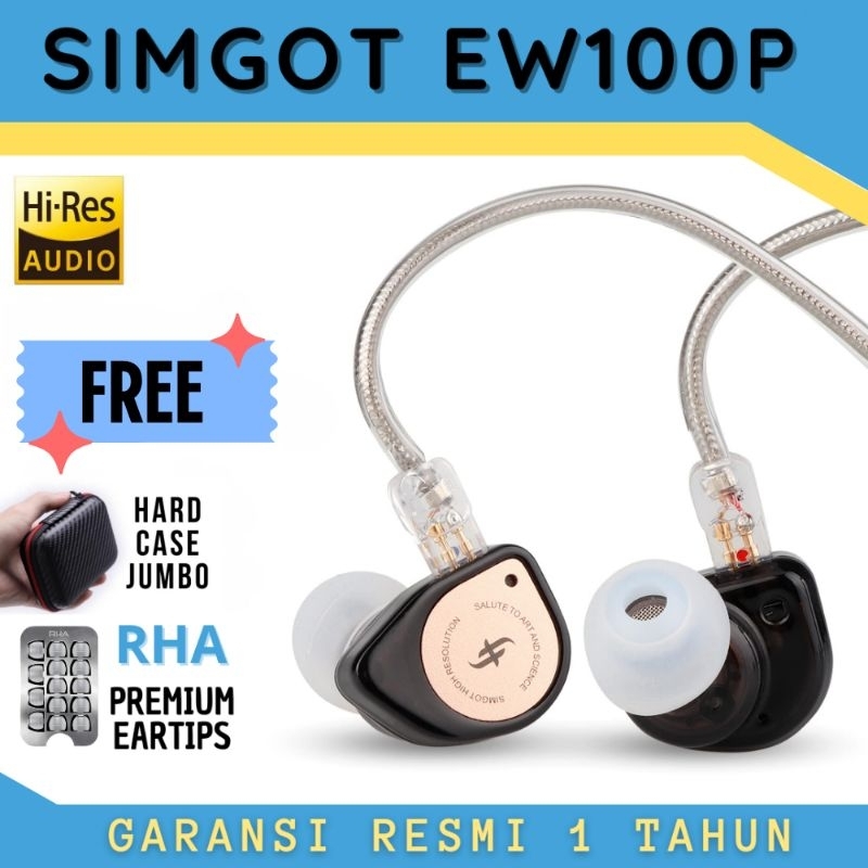 SIMGOT EW100P Hi-Res Single Dynamic Earphone Balance Clean Sound Resmi