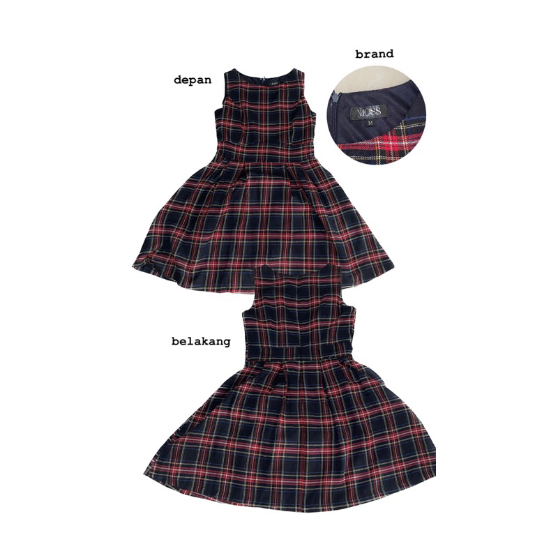 dress merah kotak kotak preloved