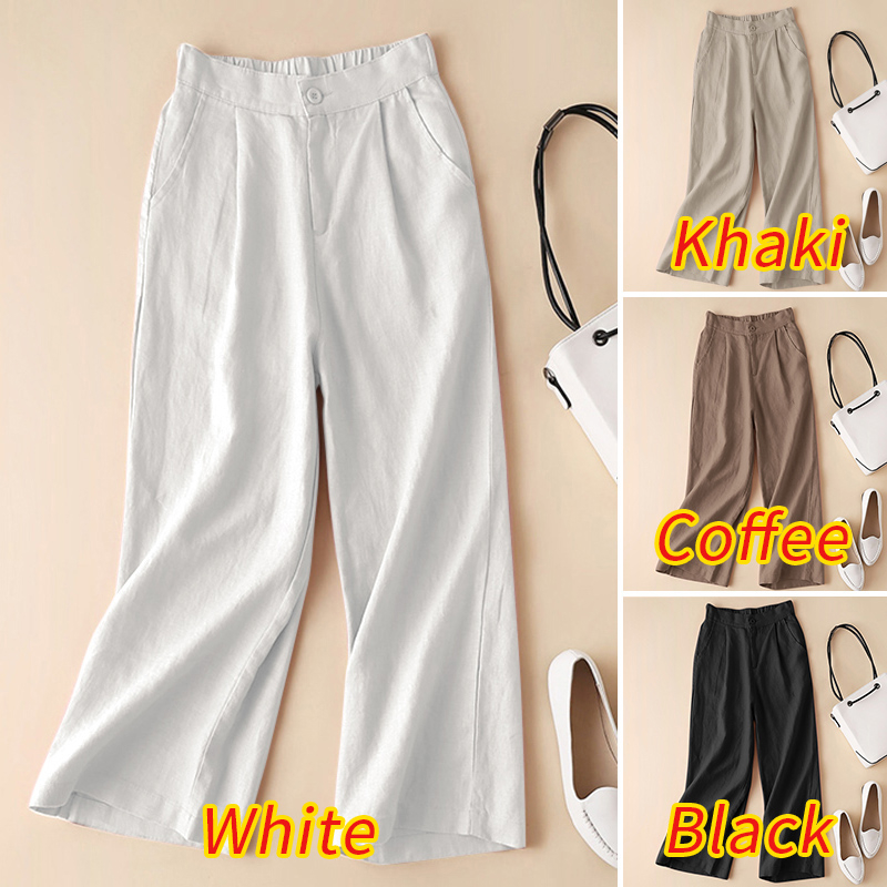 ZANZEA Women Wide Leg Side Pockets High Waist Casual Bottoms Long Pants