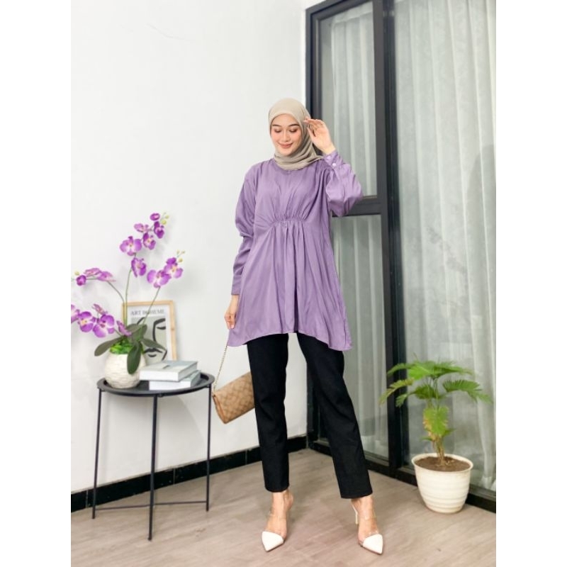 Tunik atasan wanita kerut depan rayon twill