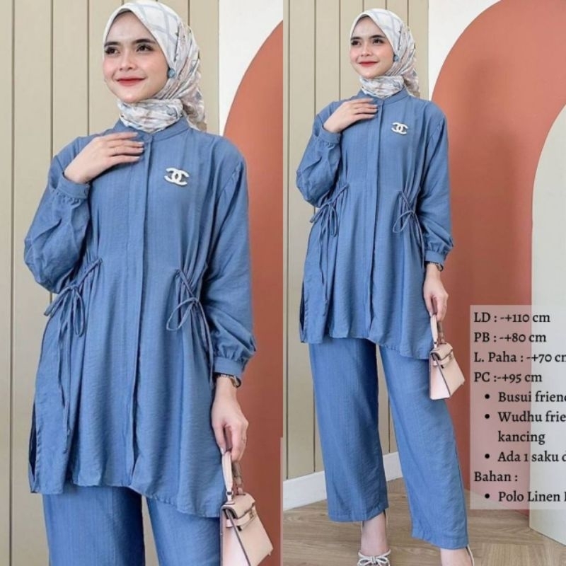 ONE SET TIARA POLO LINEN SET TUNIK POLO LINEN TALI ONE SET LINEN TERBARU