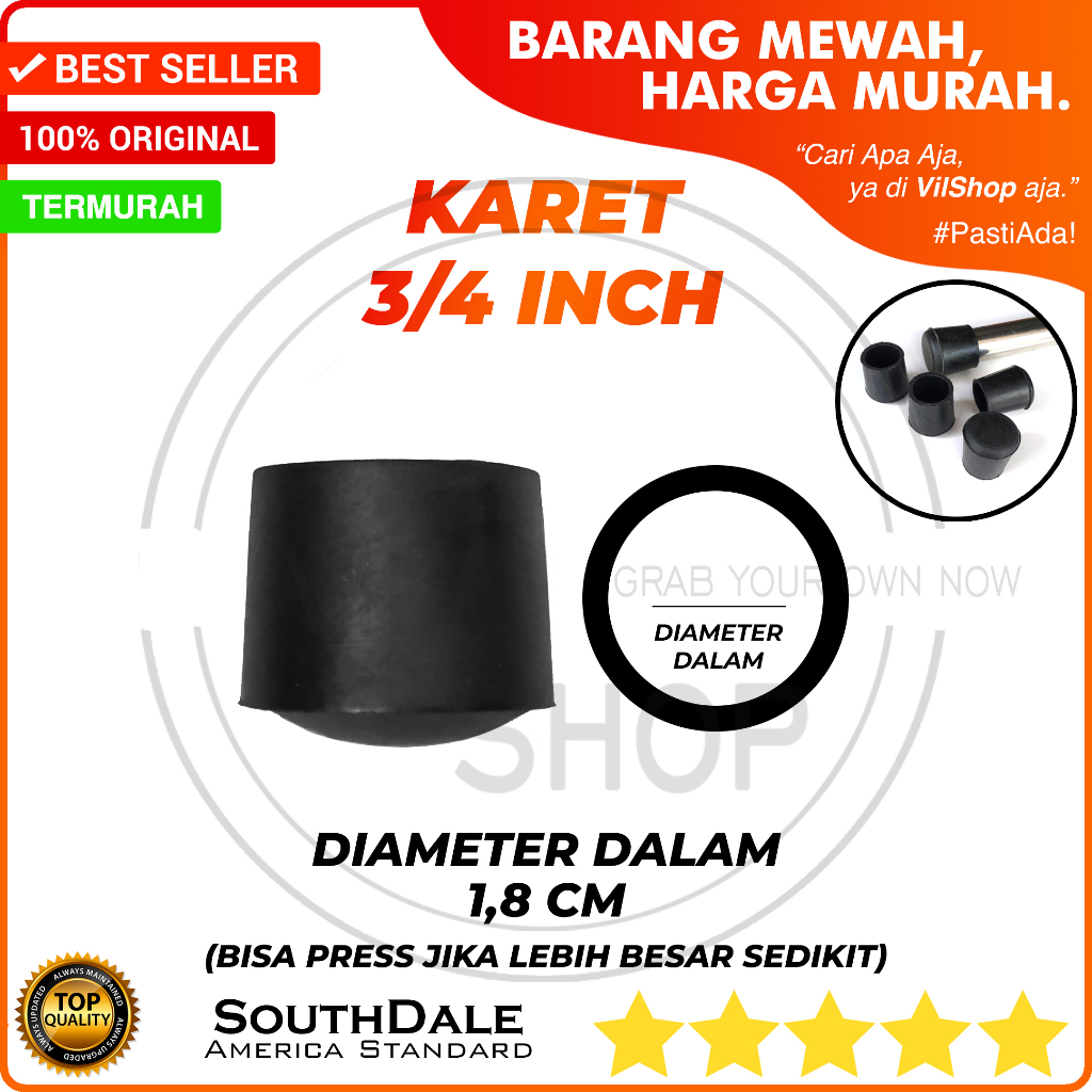 TAPAK KARET BULAT 3/4" DIAMETER DALAM 1,8 CM / ALAS KAKI PIPA BESI 3/4 INCH INCI 18 MM 18MM 1,8CM 1.