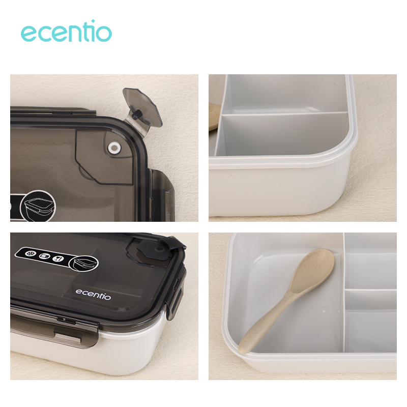 ecentio Kotak Tempat Makan 800ml/1300ml Lunch Box Set Free Sendok Garpu Transparant Bento Box 1300ml Tempat Makan BPA FREE