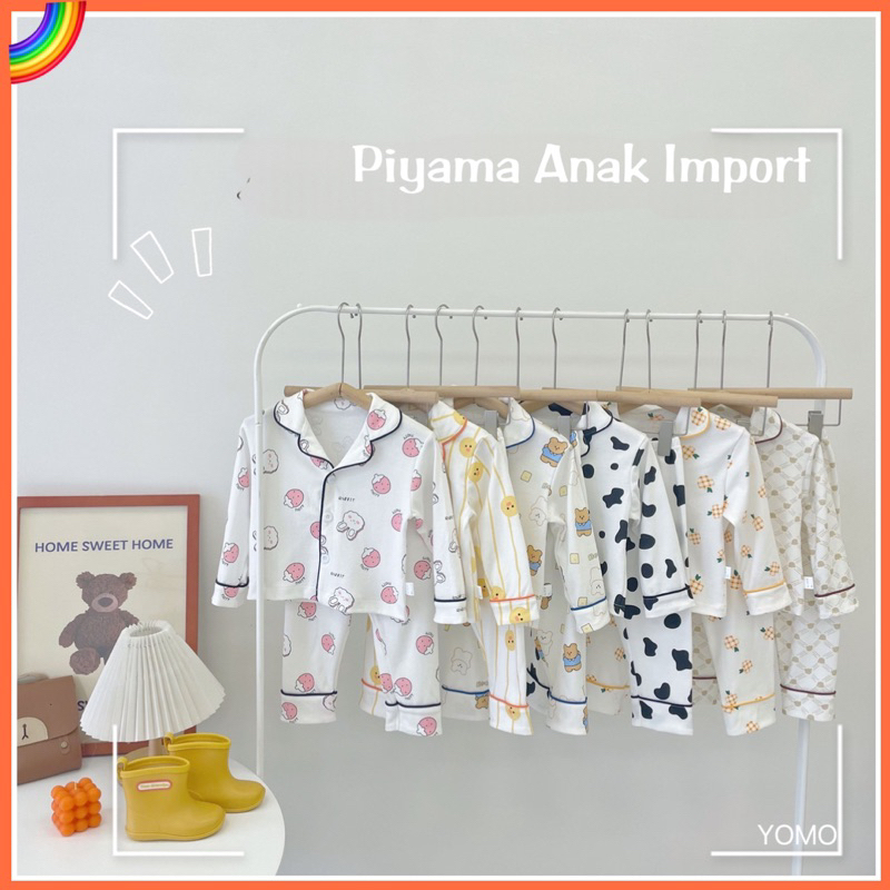 Piyama Kerah Anak Import Lucu Setelan Lengan Panjang Premium Anak Laki Laki Perempuan Import / Setelan Piyama Anak Import / Baju Tidur Anak