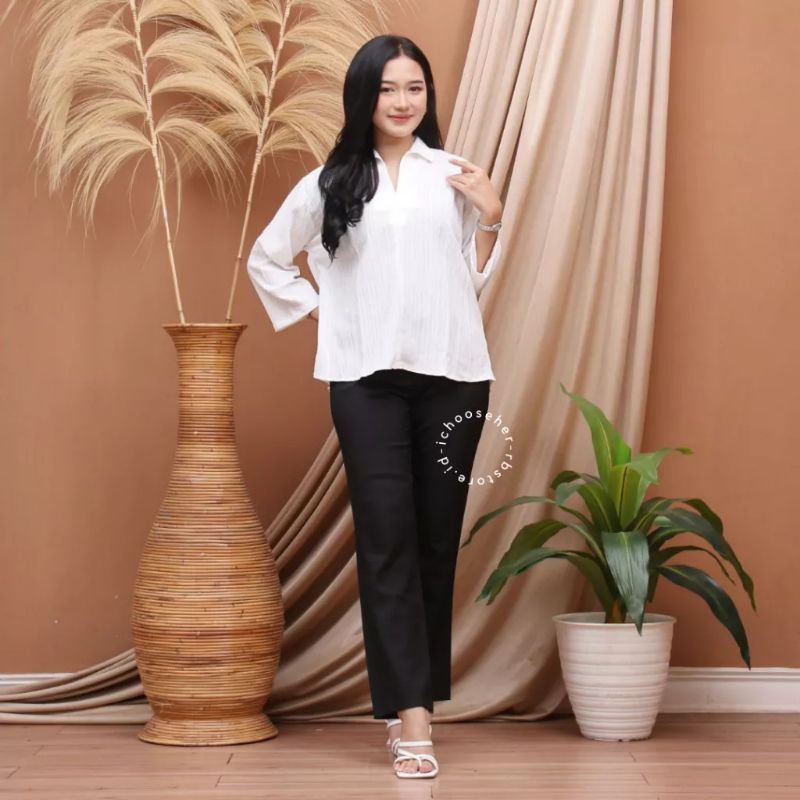 Kemeja Wanita Agatha Blouse Basic Lady Crush Oversize