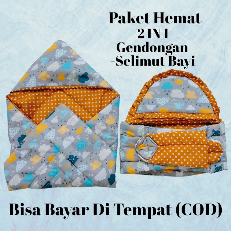 Paket Hemat (2 in 1) Gendongan Bayi Dan Selimut Bayi Motif Awan Terbaru