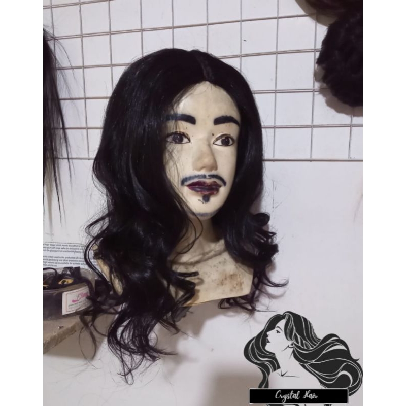 wig rambut palsu pria/wig rambut wanita panjang ikal