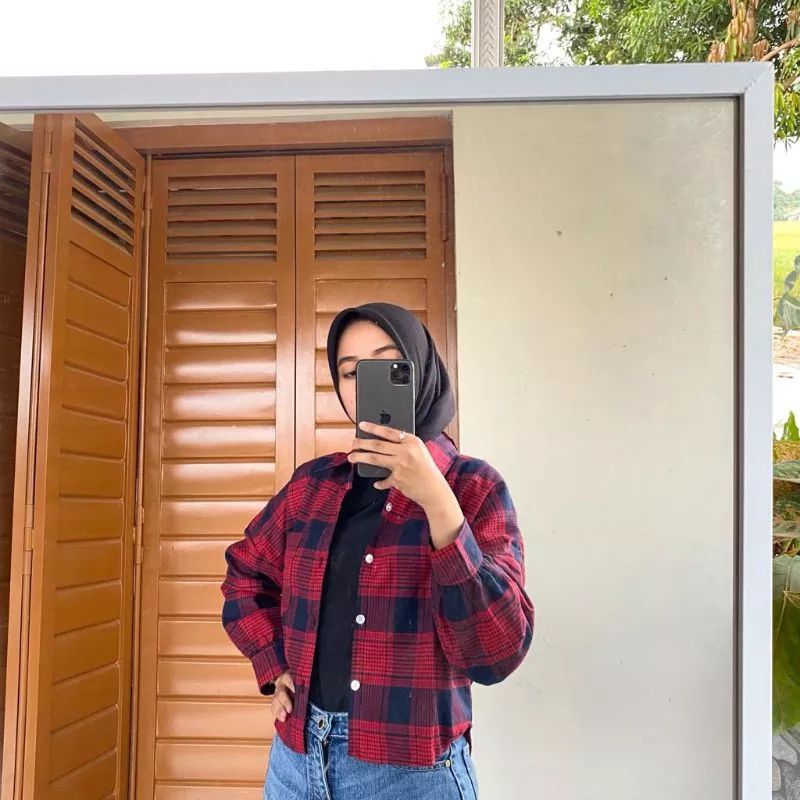 KEMEJA FLANEL CROP TAMARA BATWING OVERSIZE FLANEL OUTER WANITA