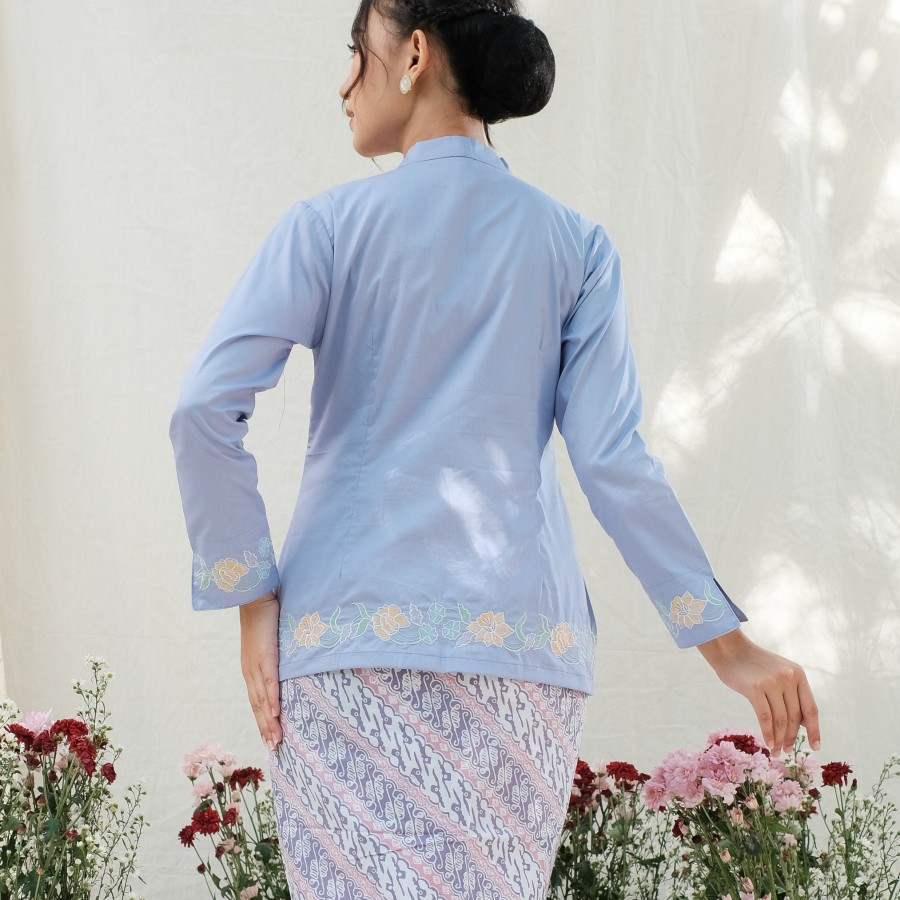 Kebaya Encim Bordir Lengan Panjang Meradelima Katun Jepang Lilac