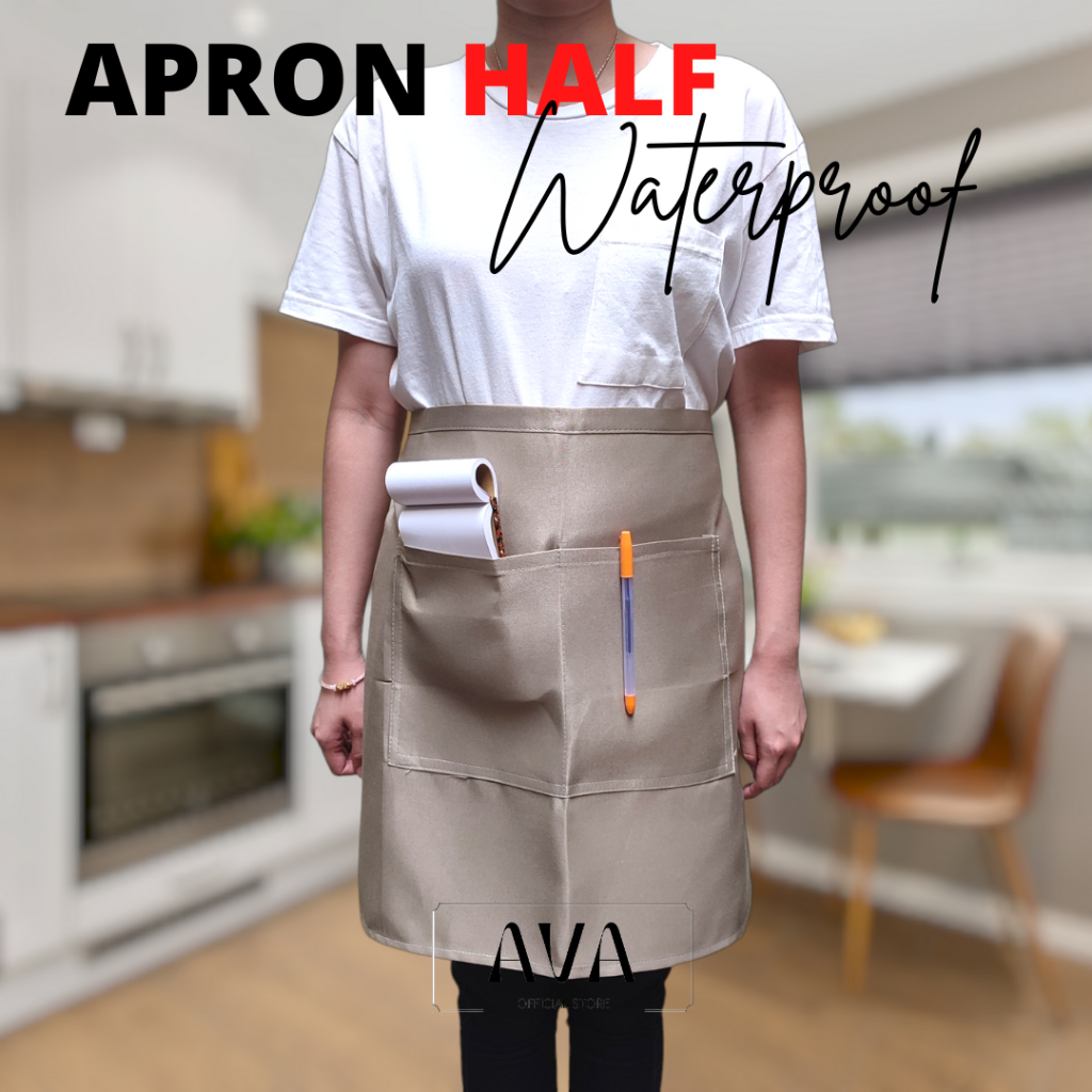 Apron Half Body Waterproof / Apron Pendek Waiters Koki Chef Barista Resto / Celemek Pinggang Separuh