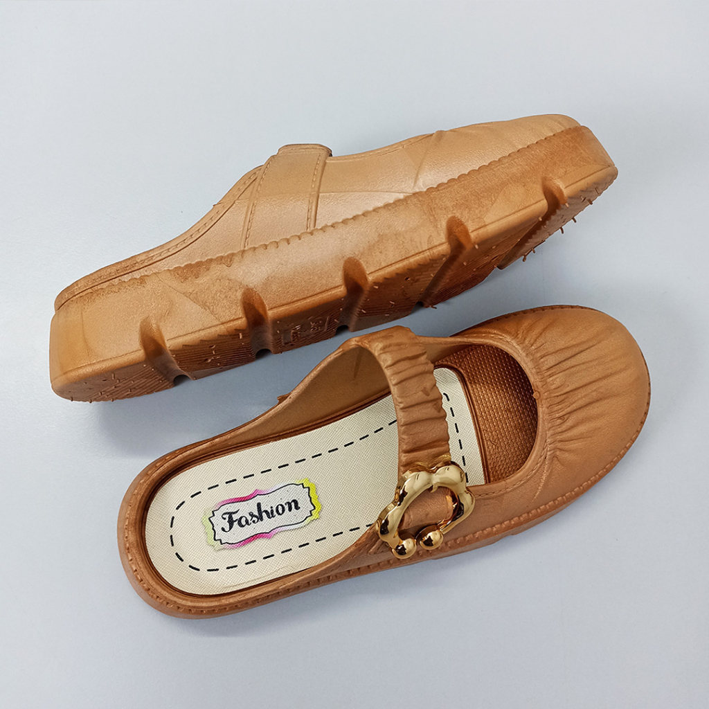 Sepatu Sandal Slop Wanita Tali Kerut Gesper Bunga Fashion Style Korea Kasual Satu7an SPT-63