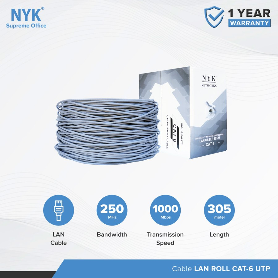 NYK Kabel LAN ROLL UTP CAT 6 305Meter RJ45 - Kabel LAN ROLL CAT6