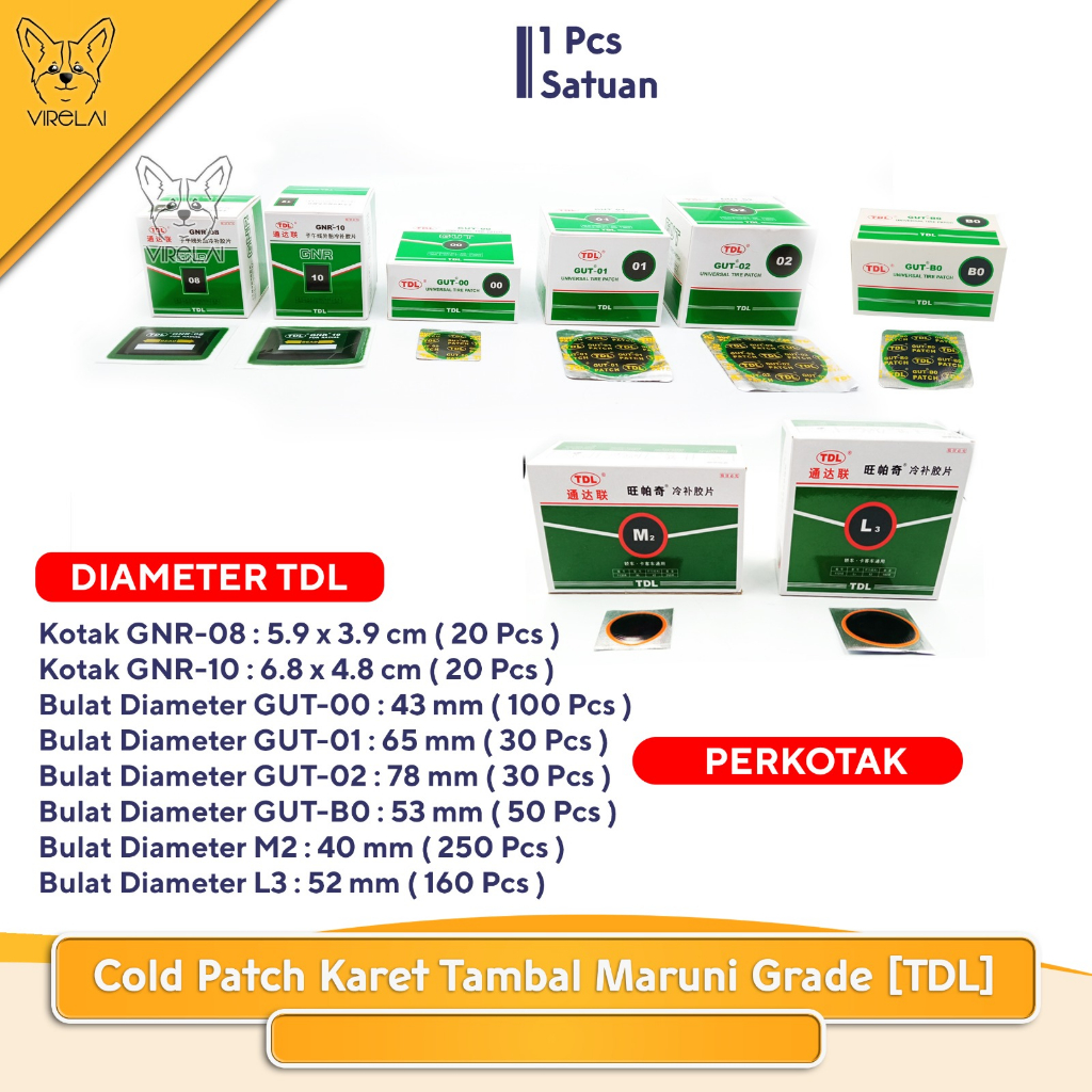 [SATUAN] Karet Tambal Ban Cold Patch (Bulat/Kotak) Tambalan Maruni Grade [TDL]