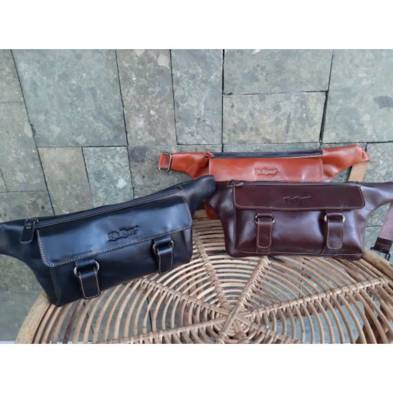 Tas kulit waistbag pria 100% kulit sapi asli