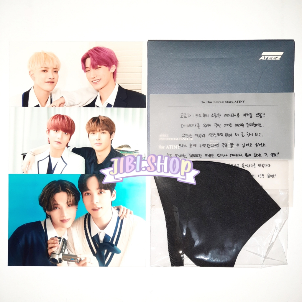 (sharing) ateez 2nd fankit official postcard mask atiny hongjoong san jongho mingi wooyoung yunho AT