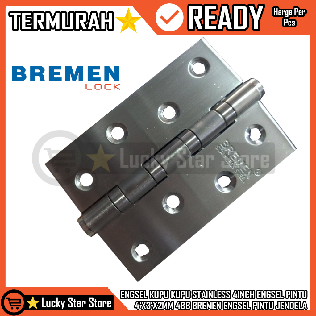 ENGSEL KUPU KUPU STAINLESS 4INCH ENGSEL PINTU 4'X3'X2MM 4BB BREMEN ENGSEL PINTU JENDELA HINGE KUPU H