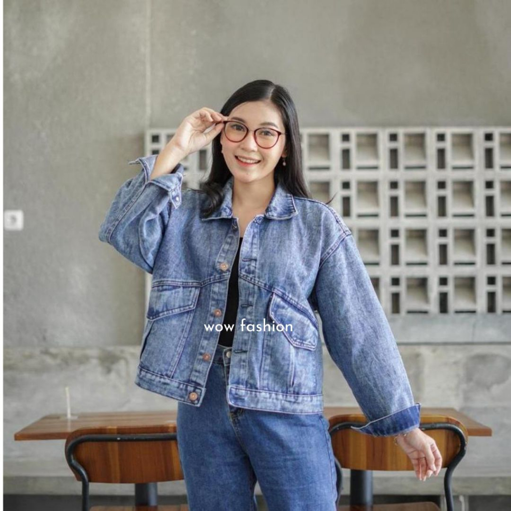 WOW-Mrs Jaket Jeans Oversize Wanita//Jaket crop Wanita//Jaket Cewek//Jaket Viral