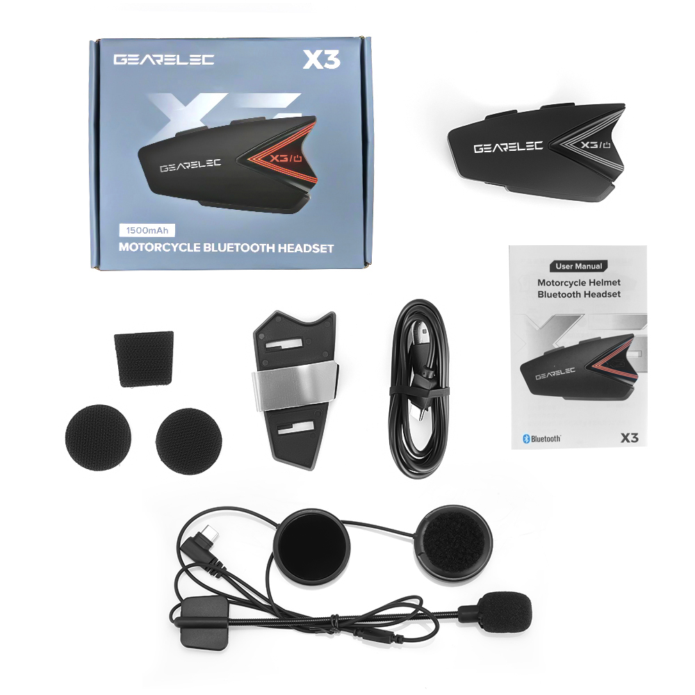 GEARELEC X3 Bluetooth 5.0 Helm Sepeda Motor Headset IP65 Tahan Air Earphone Nirkabel Mendukung Panggilan Hands Free Musik Pembatalan Kebisingan Aktif