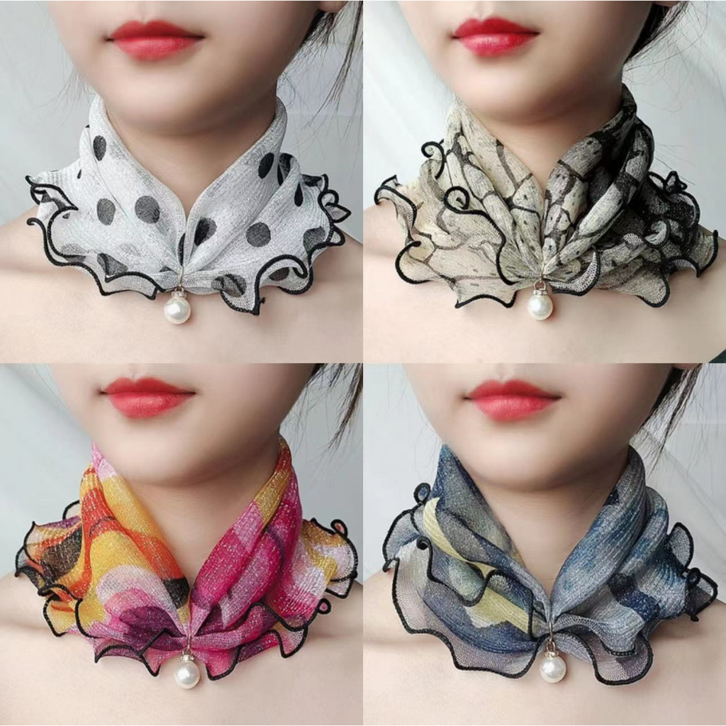 Syal mutiara, syal sutra emas, digulung tepi renda, berbagai syal, syal fashion, syal persegi, syal sutra multifungsi, pelindung leher scarf