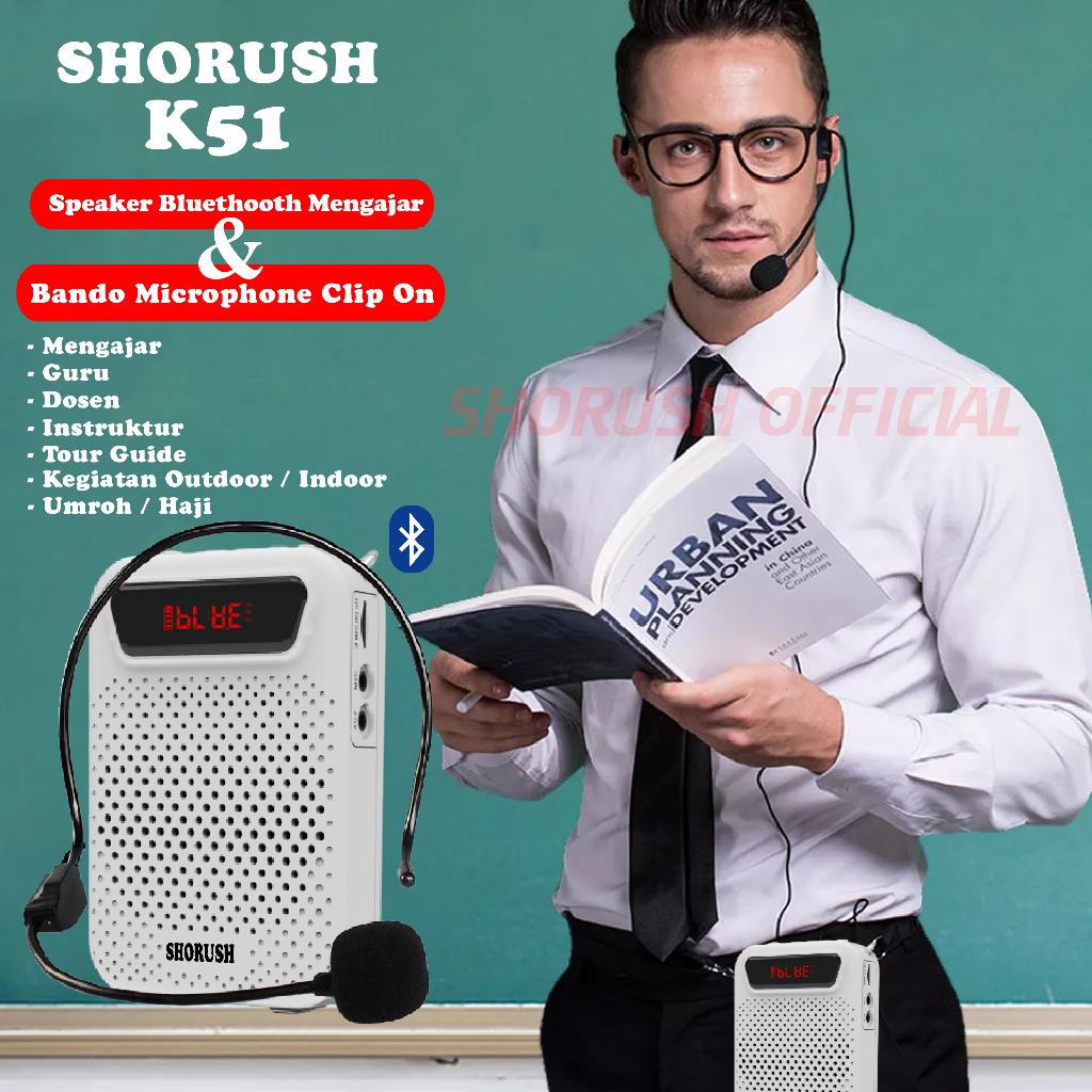 Shorush K51 Speaker Ikat Pinggang Portable Mini Bluethooth Dengan Microphone Mic Clip on Bando Pengeras Suara Untuk Guru Dosen Mengajar Instruktur Tour Guide Waistband Megaphone Presentasi Kegiatan Outdoor Seminar