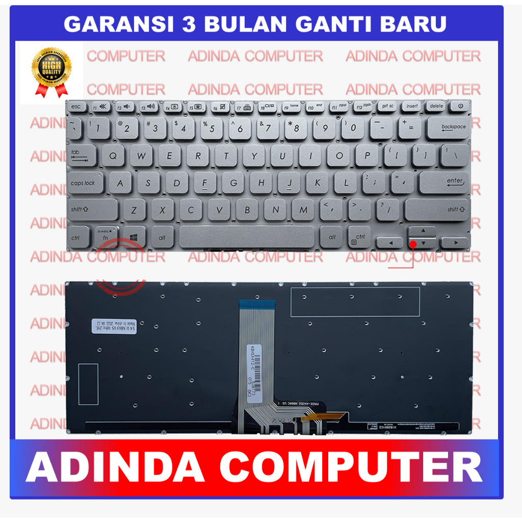 Keyboard Asus X412 X412D X412DA X412DK X412ea X412f X412FA X412FJ X412FL X412U X412UA X412UB X412UF Silver Backlight