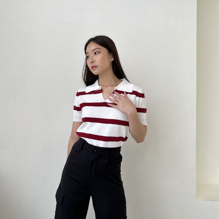 Gail Knit Top / Atasan Polo / Blouse Rajut / Casual Top / Korean Style