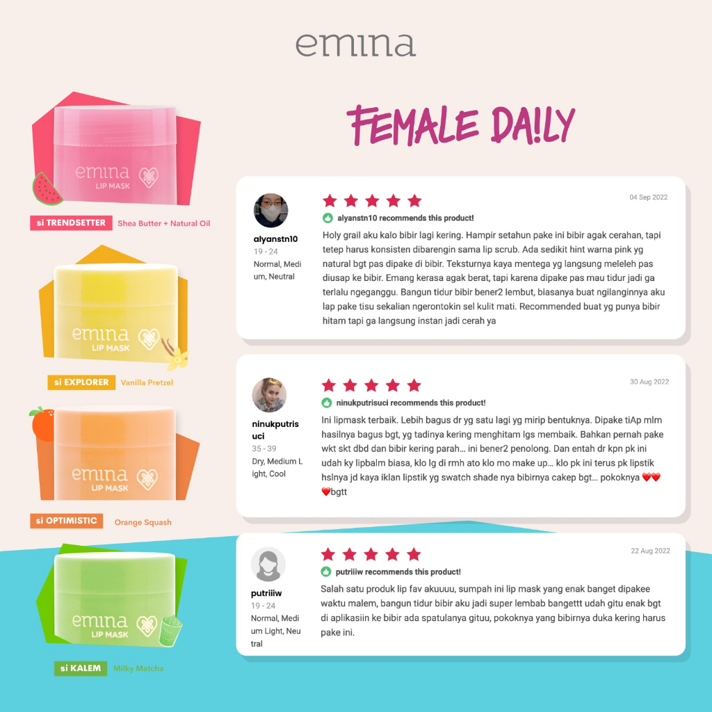 QEILA - Emina Lip Mask Series Perawatan Bibir Lembab | Netto 9 gr