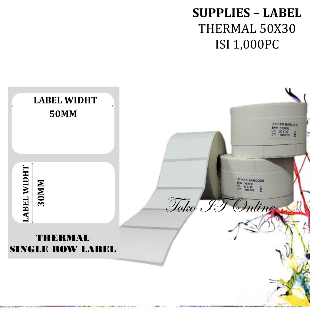 LABEL THERMAL 50X30 isi 1000pcs - STIKER BARCODE STIKER BAKERY MINUMAN MAKANAN 50x30mm