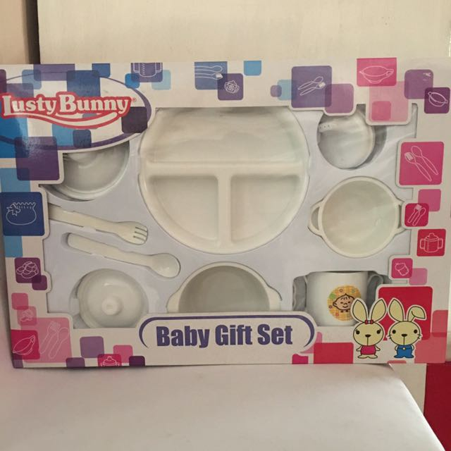 SET Alat Makan Bayi PUTIH LUSTY BUNNY 1865 Feeding Set BABY GIFT SET Perlengkapan Makan Bayi Gelas Mangkuk Sendok Garpu Kado Bayi Lahir anak Ultah new born  bingkisan giftset sets peralakatan makan baju box eksklusif ibu mela