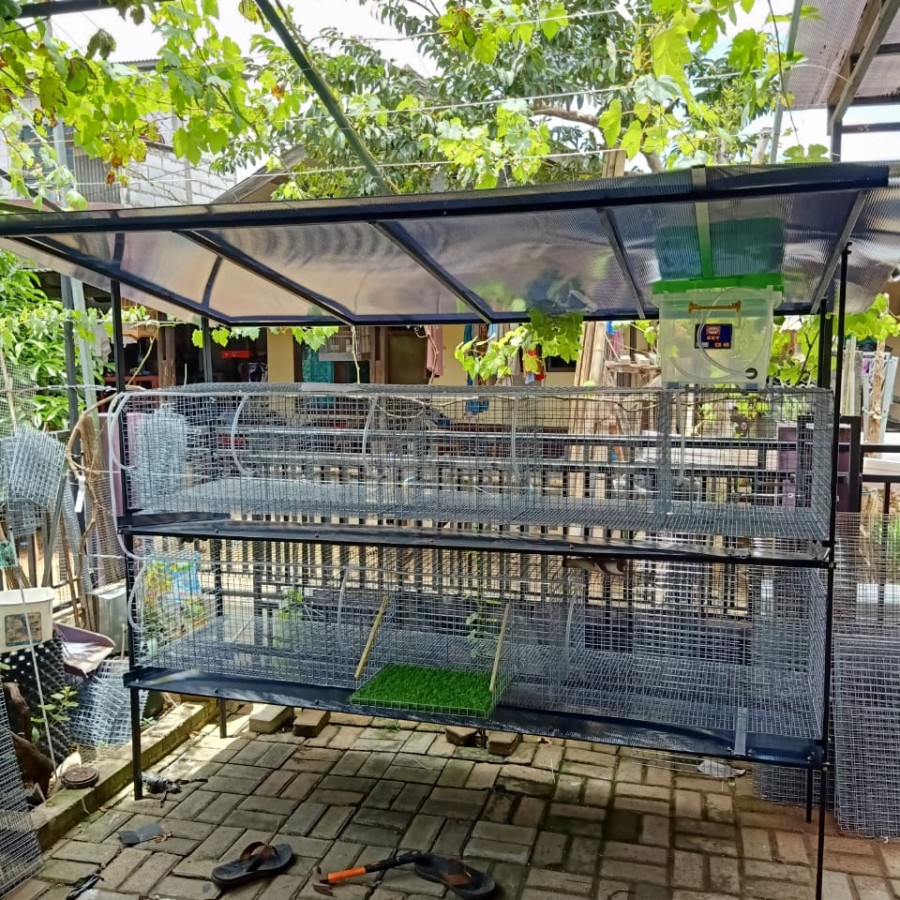 KANDANG KELINCI 2 TINGKAT 8 KAMAR GALVANIS CONNECT ATAP POLYCARBONATE