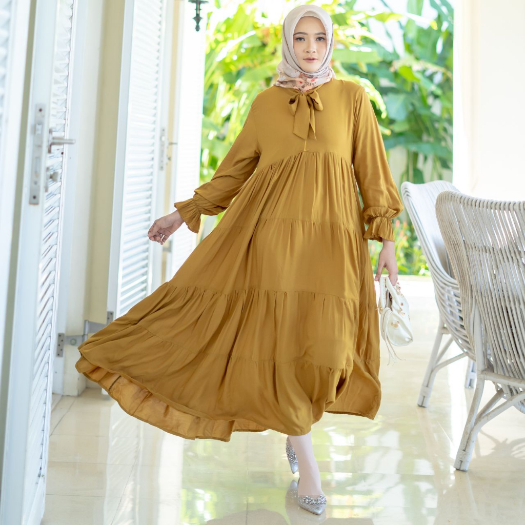 AIJO - Dress Panjang Polos Pita - Dress Panjang Wanita