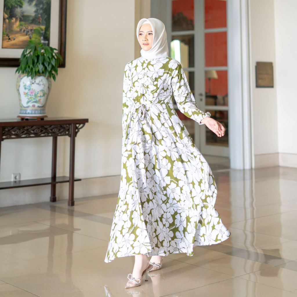 AIJO - Dress Anne Motif Bunga - Fashion Hijab Dress