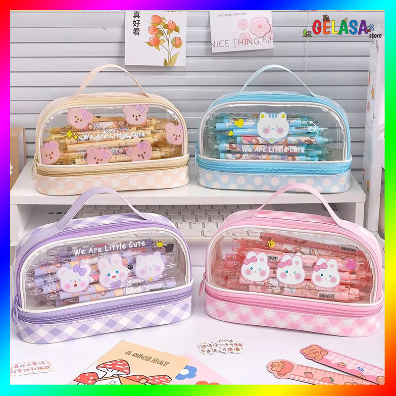 

Gelasa Kotak Pensil Anak PVC Transparan Zipper Tenteng Jumbo Waterproof Dual Slot