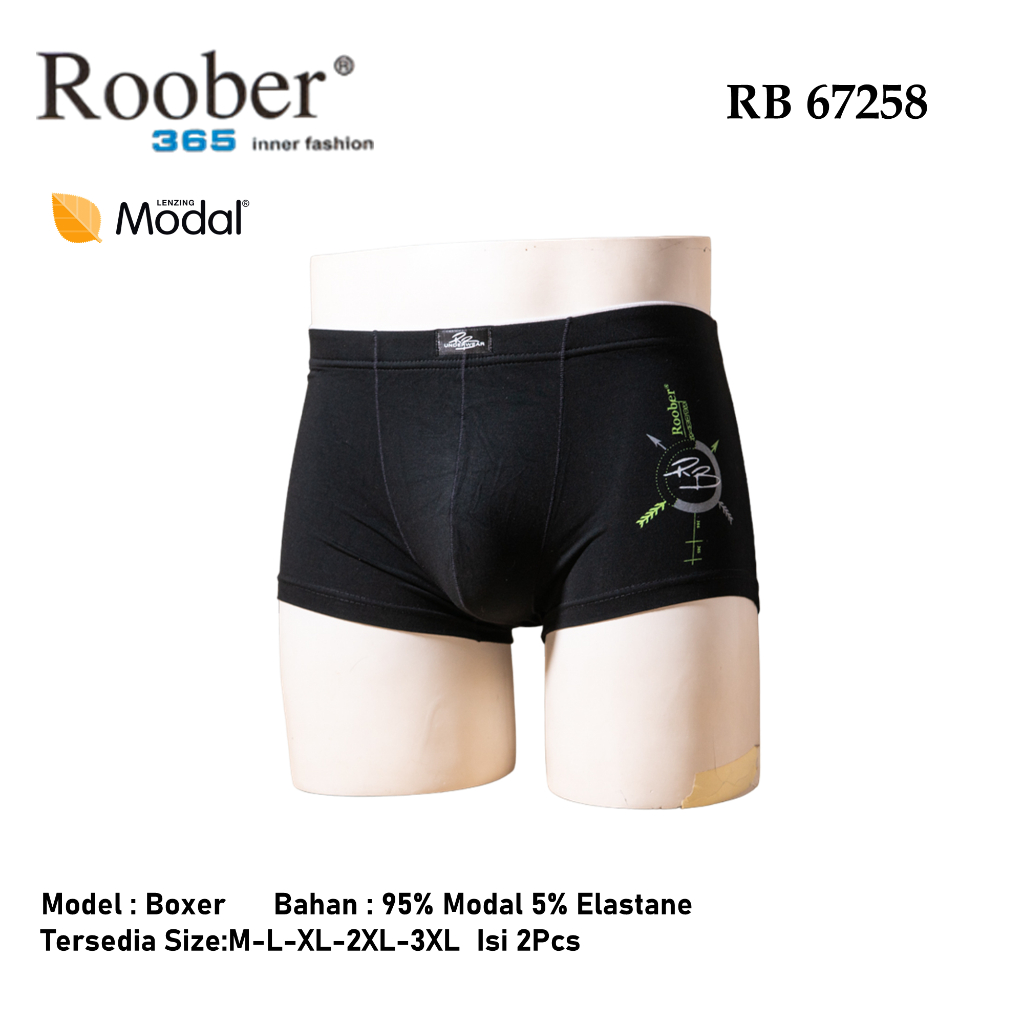 Celana Boxer Pria Roober RB 67258 Isi 2Pcs/Pack Bahan Soft Viscose