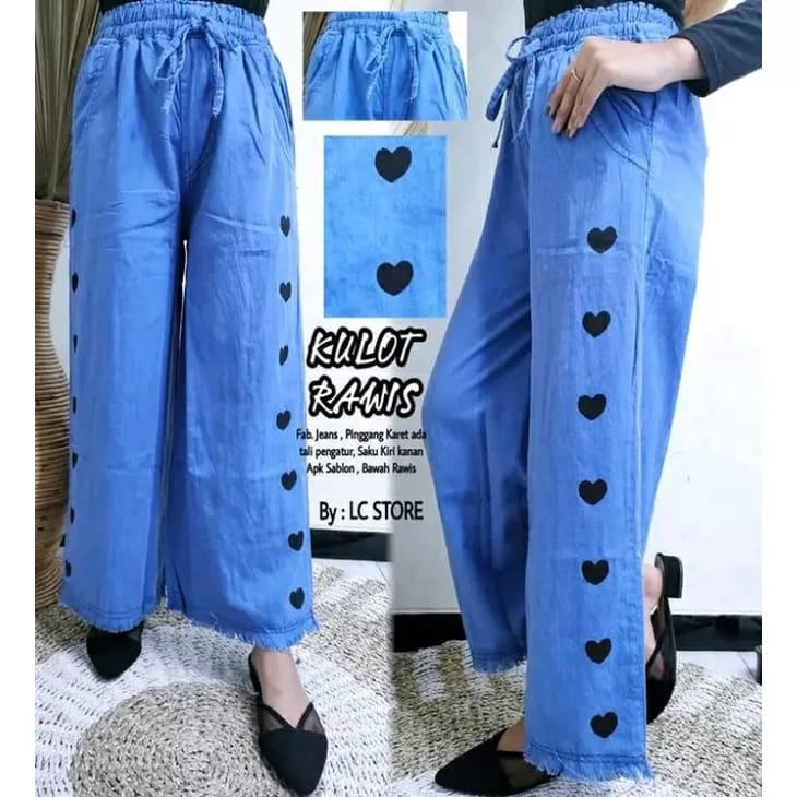 Celana Kulot Jeans Wanita Terbaru Kulot Jeans Highwaist Celana Kulot Jeans Love Jumbo