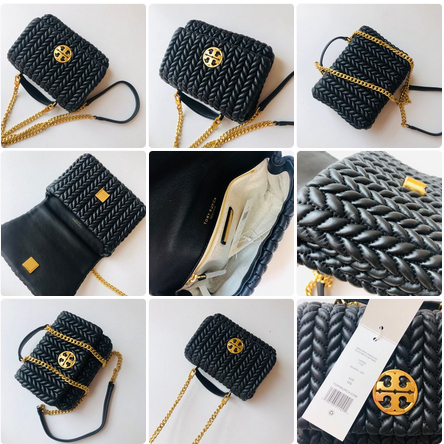 TB 142582 New Tri Color Sheepskin Pleated Quilted Chain Bag Flip Bag Handbag Crossbody Bag Full Sheepskin