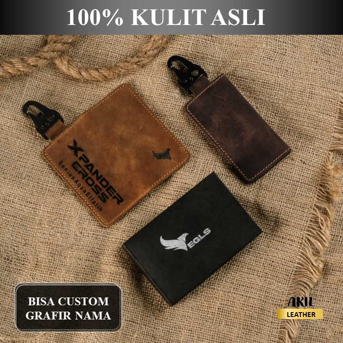 Dompet Stnk Gantungan Kunci Mobil Motor Egls Arya Key Leather Wallet Bahan 100% Kulit Sapi Asli Original Premium Snaphock Snaplock Militery