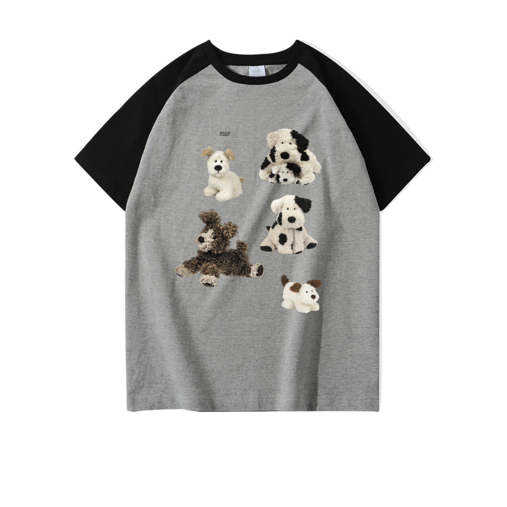 Print T-shirt Kaos Lengan Pendek Cartoon Plush Dog Printing Oversize Atasan Wanita Korean Style