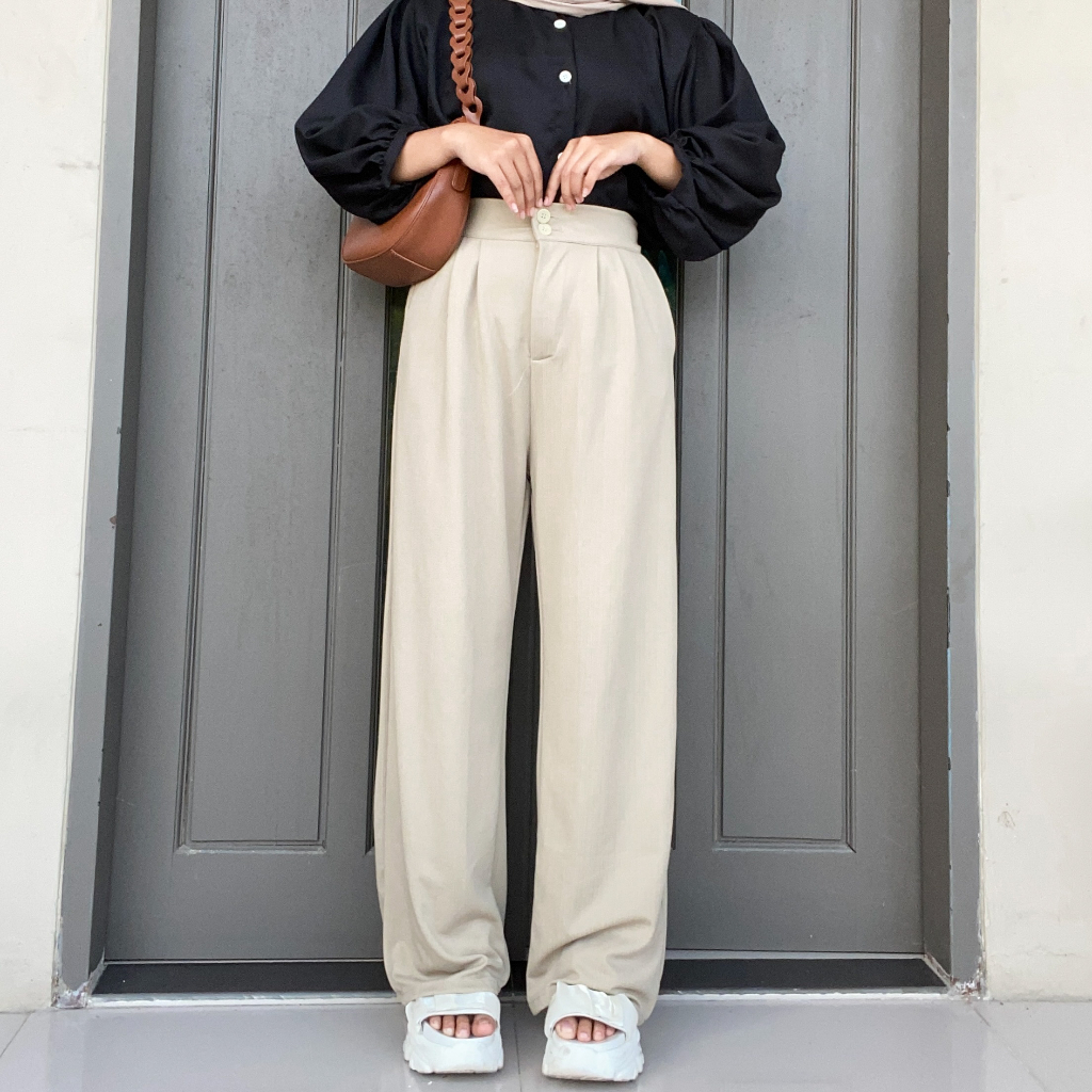 Jennie Knit Pants Celana Kulot Highwaist Kancing 2 Celana Wanita