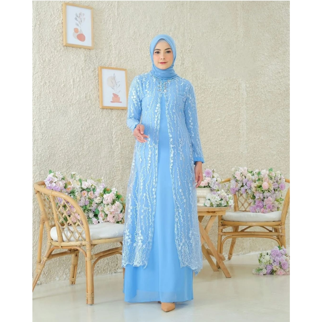 NEW - INDIRA DRESS INNER + OUTER CERUTI BABYDOLL KOMBINASI BRUKATTILLE / Gamis Kondangan BAJU DEWASA MURAH TERBARU 2023 Busui Friendly