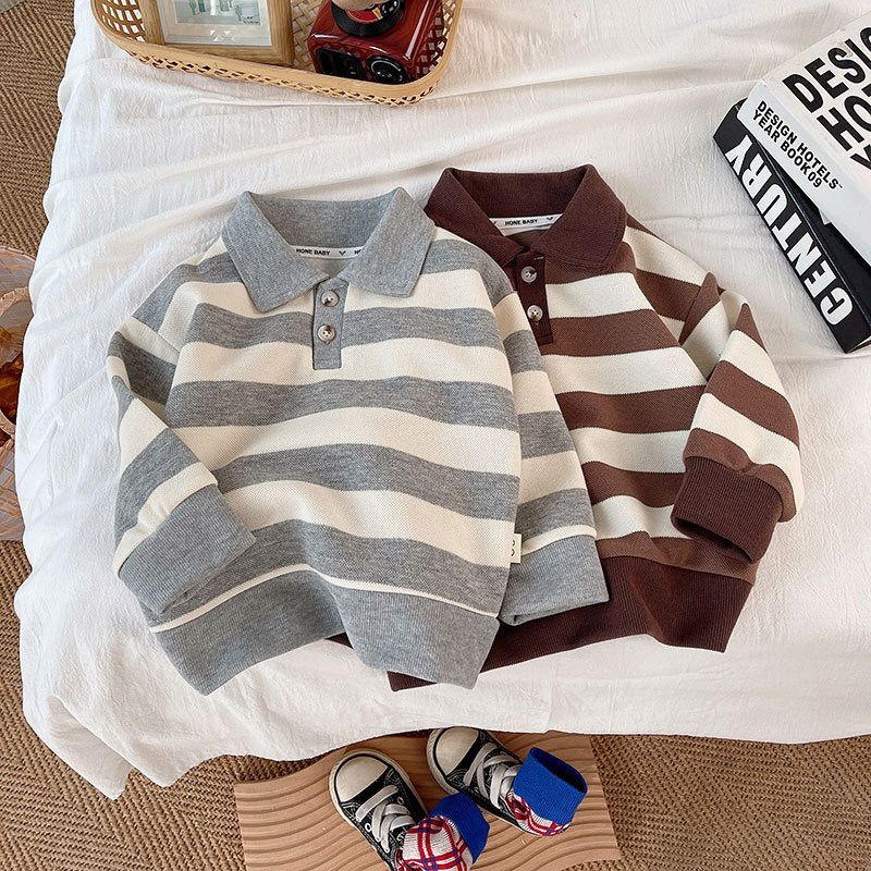 Sweater premium ala korea Motif GARIS GREY &amp; COKLAT lucu usia 6 bulan - 5 tahun ala korea